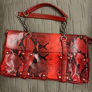 Cynthia Rowley Red Leather Snake Shoulder Bag